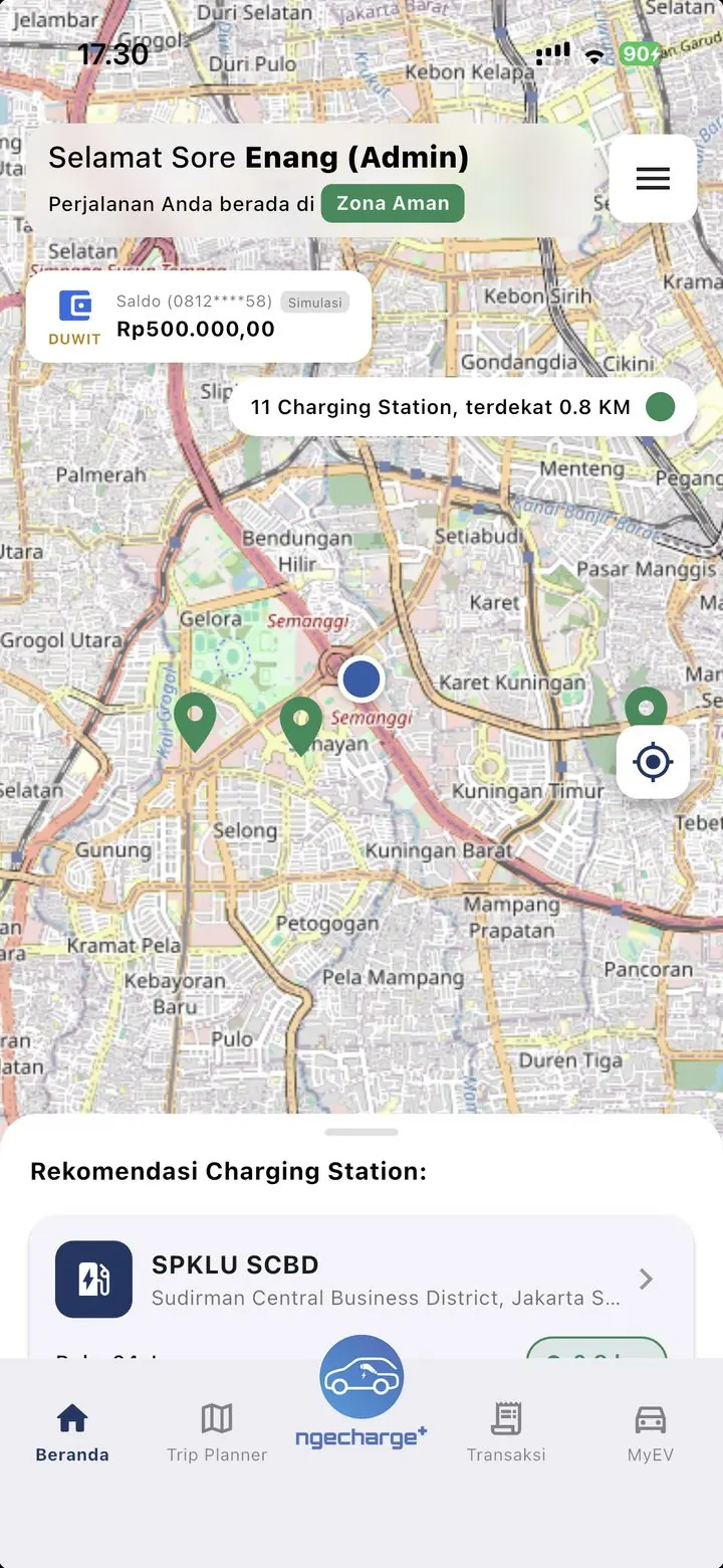 Tampilan beranda aplikasi ngecharge+